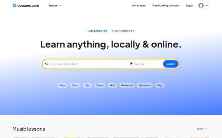 Screenshot of lessons.com