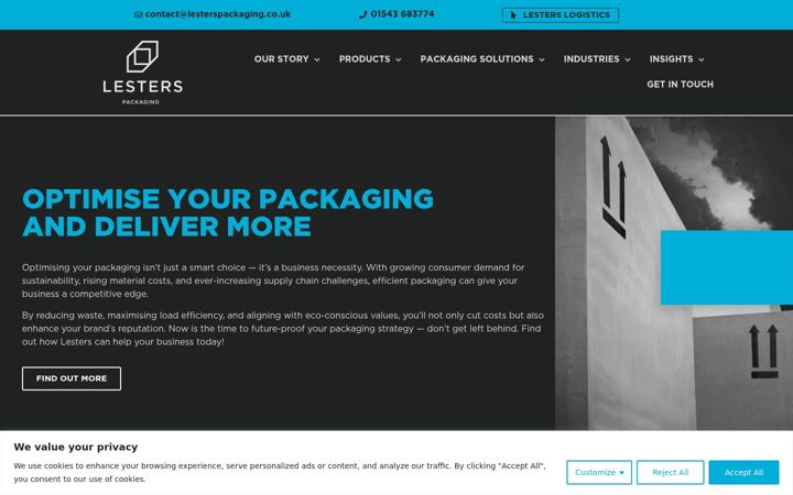 Screenshot of lesterspackaging.co.uk