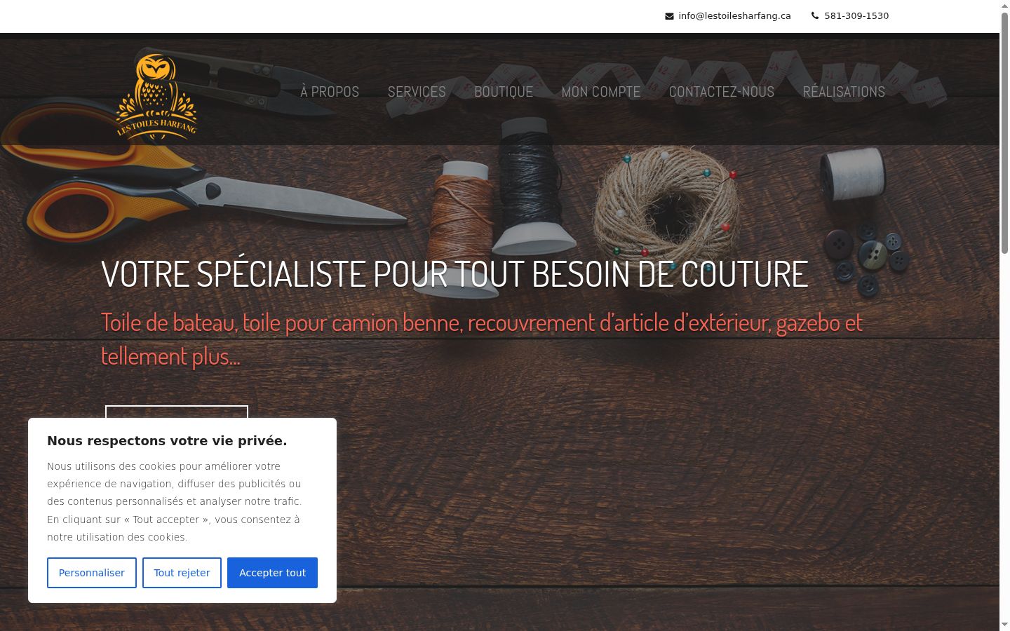 Capture d'écran de la bannière de consentement affichée avant toute interaction
