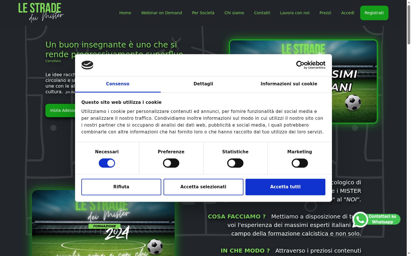 Screenshot del banner di consenso mostrato prima di qualsiasi interazione