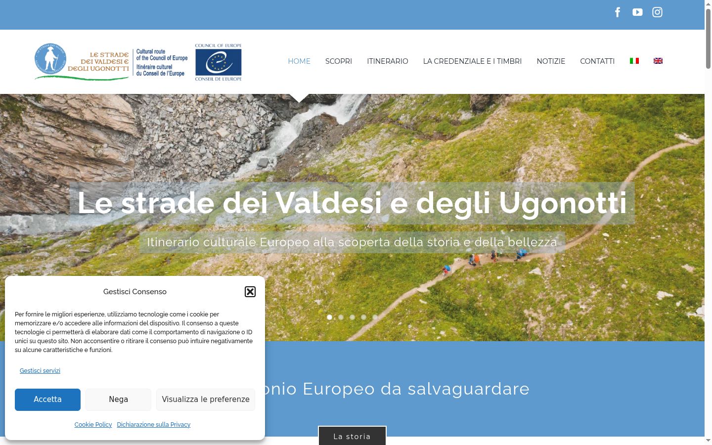 Screenshot del banner di consenso mostrato prima di qualsiasi interazione