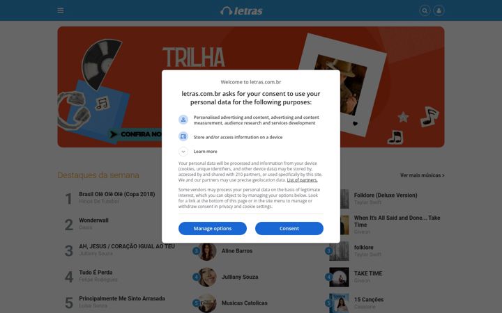 Screenshot of letras.com.br