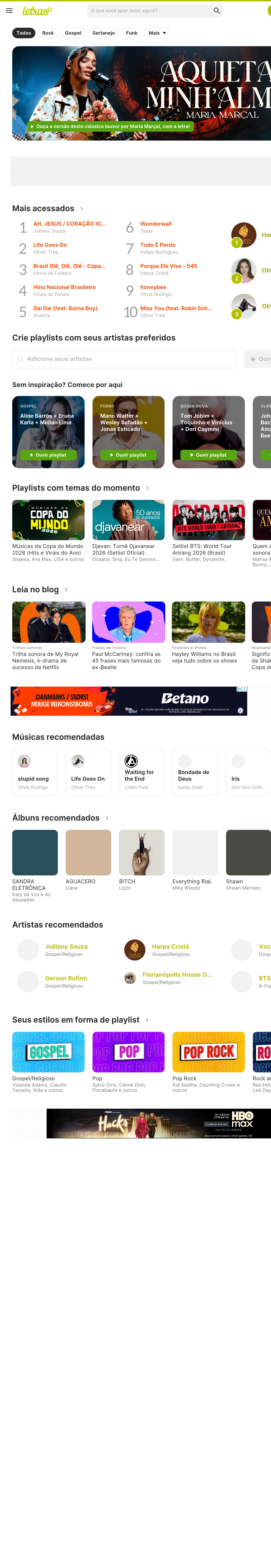 Tablet screenshot of letras.mus.br