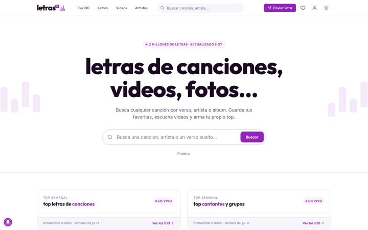 Screenshot of letras10.co