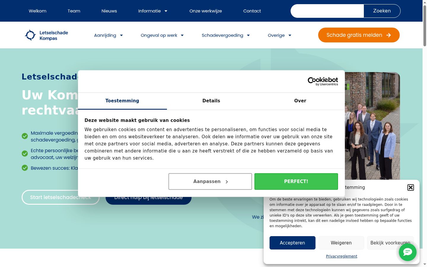 Screenshot van de toestemmingsbanner zoals getoond vóór enige interactie