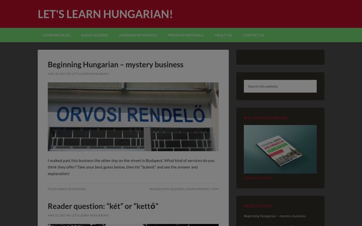 Screenshot of letslearnhungarian.net