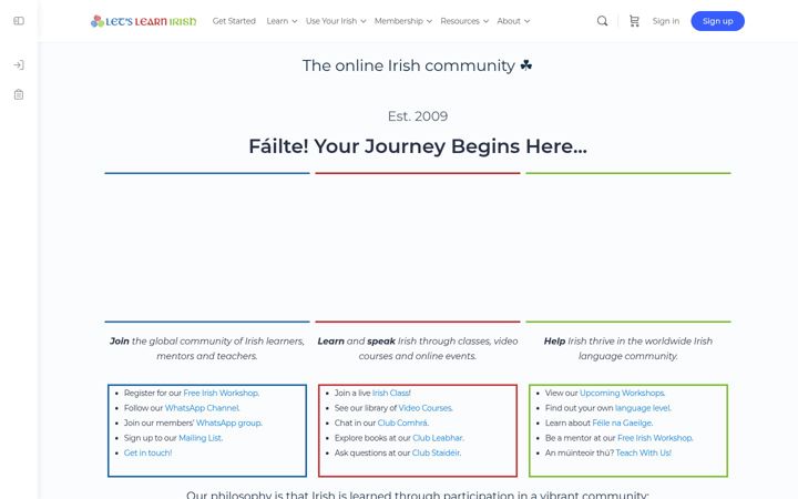 Screenshot of letslearnirish.com