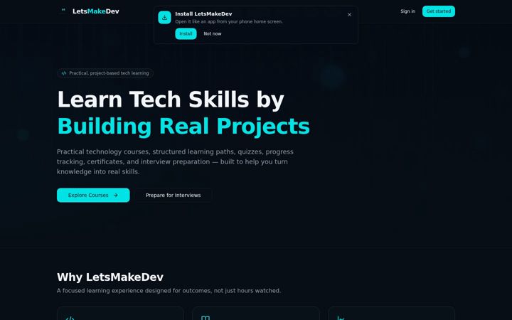 Screenshot of letsmakedev.com