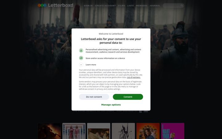 Screenshot of letterboxd.com
