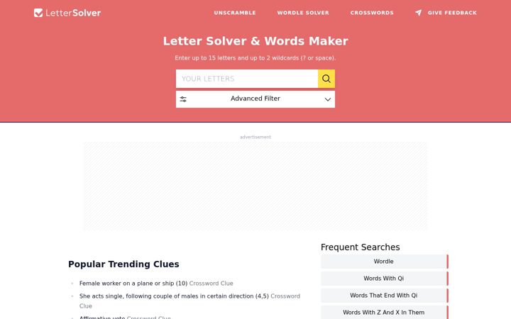 Képernyőkép: lettersolver.com