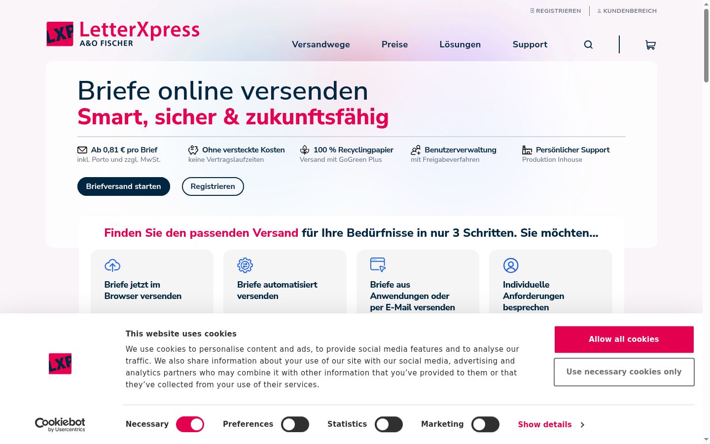 Ekrānuzņēmums ar piekrišanas baneri, kas tika rādīts pirms jebkādas mijiedarbības