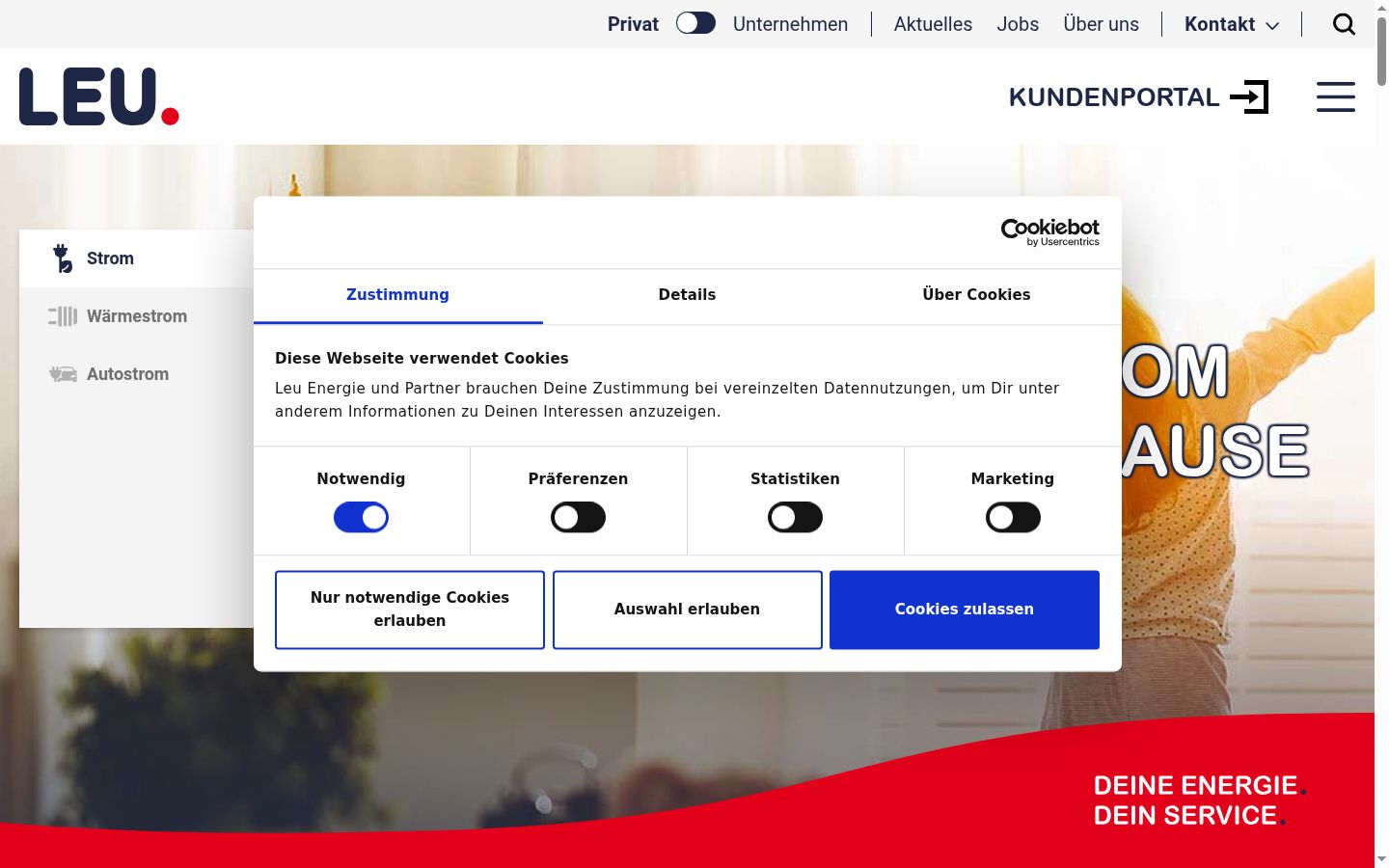 Screenshot del banner di consenso mostrato prima di qualsiasi interazione