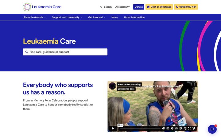 Screenshot of leukaemiacare.org.uk