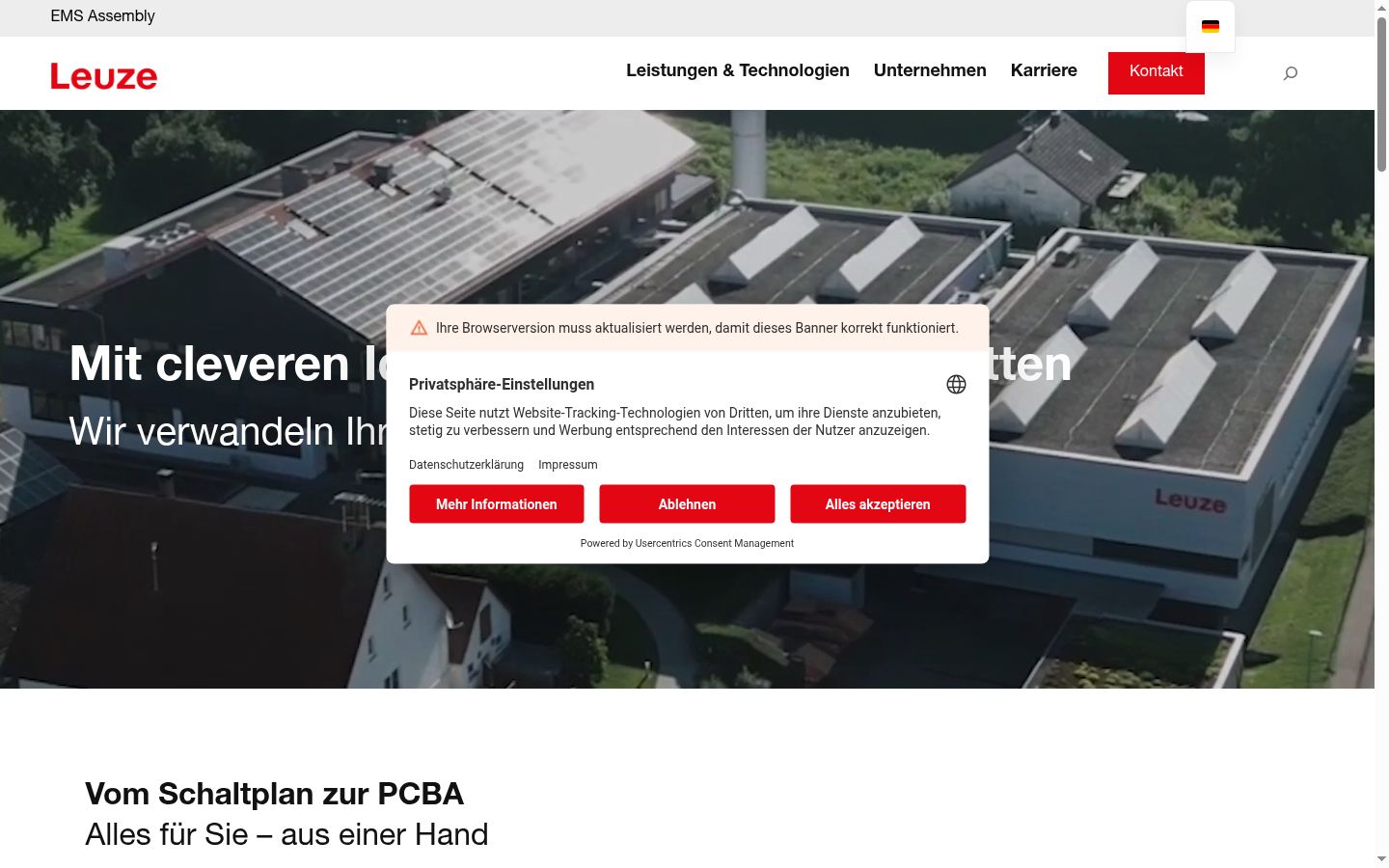 Screenshot del banner di consenso mostrato prima di qualsiasi interazione