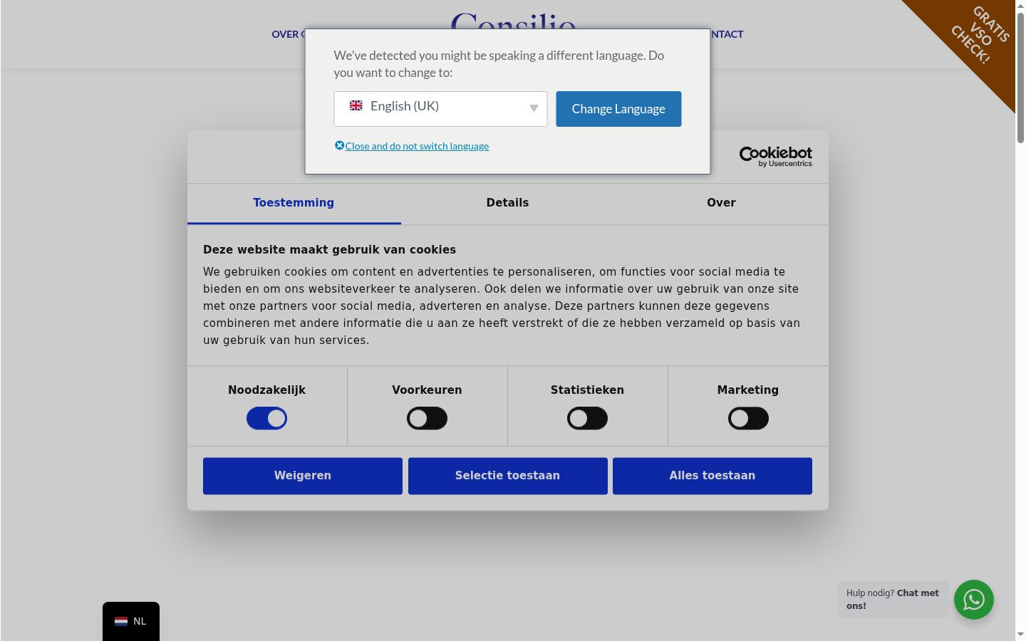 Captura de ecrã do banner de consentimento apresentado antes de qualquer interação