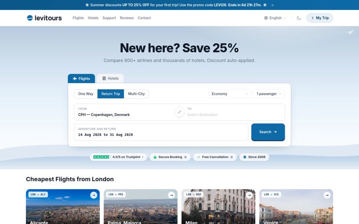Screenshot of levitours.com