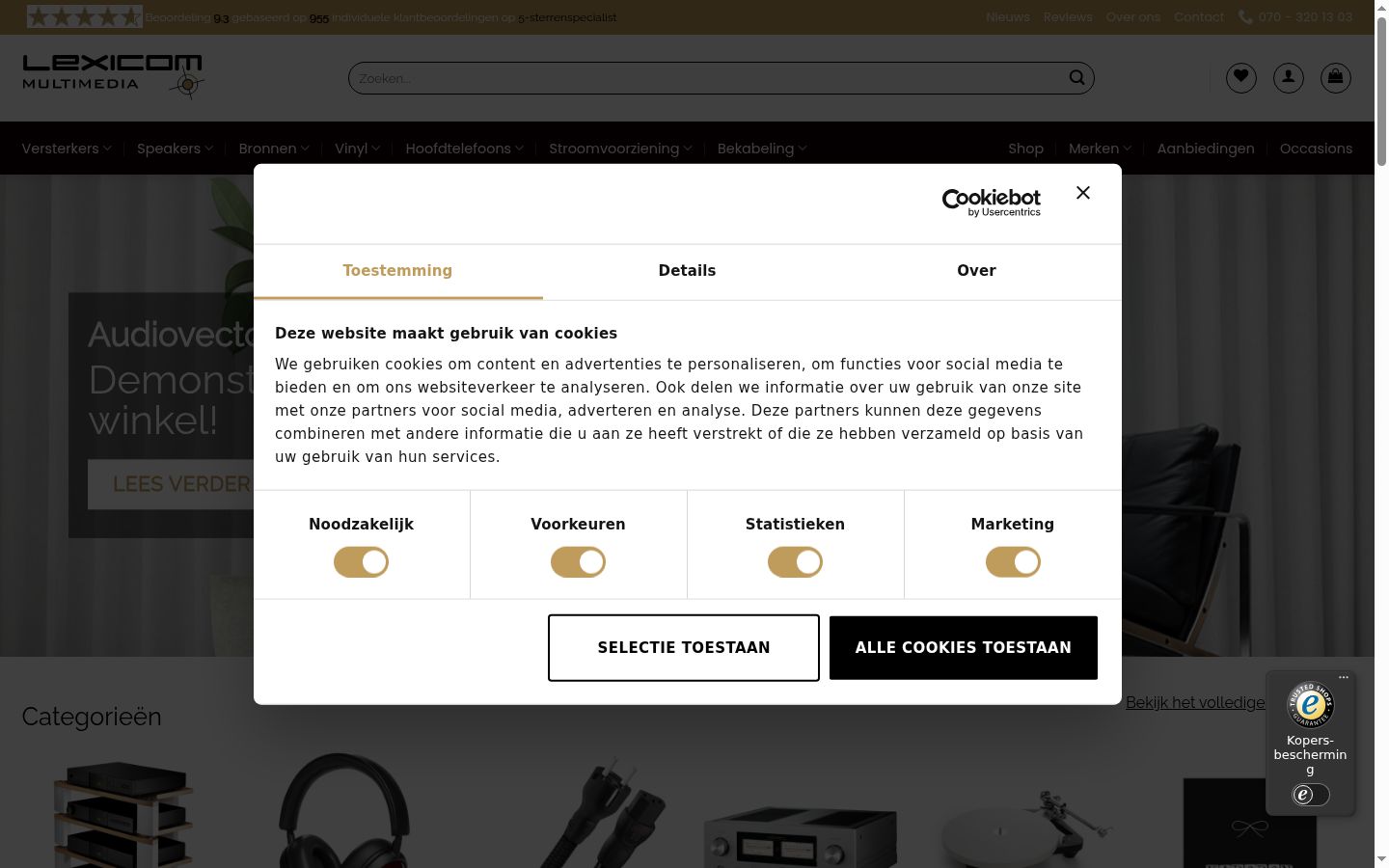 Captura de pantalla del banner de consentimiento mostrado antes de cualquier interacción