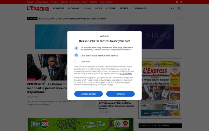 Screenshot of lexpress.mg