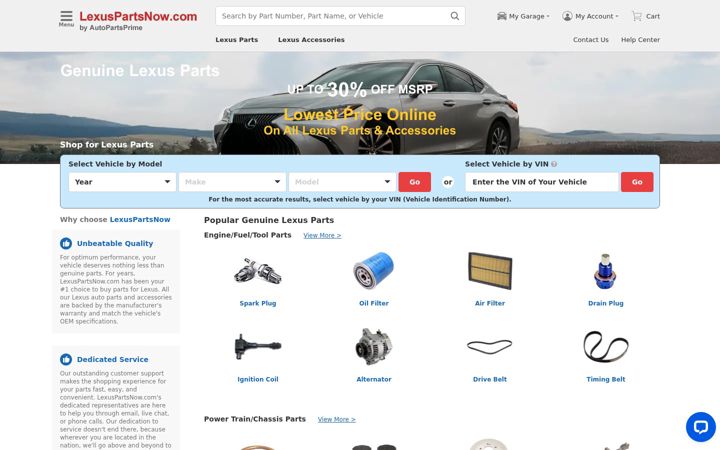 Screenshot of lexuspartsnow.com