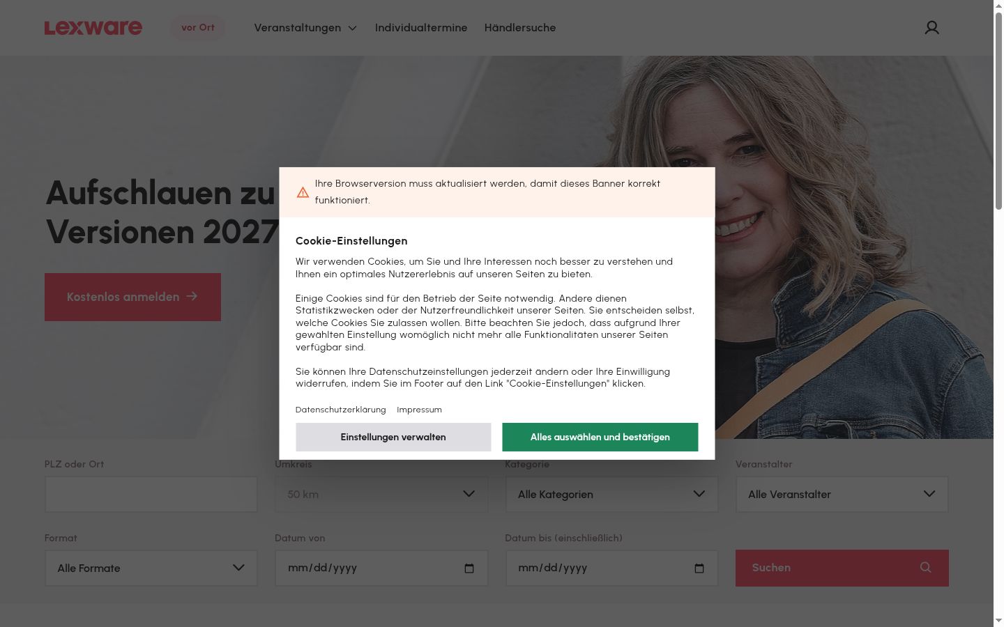 Screenshot del banner di consenso mostrato prima di qualsiasi interazione