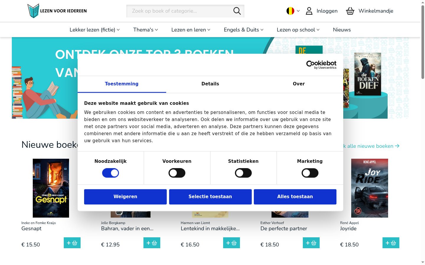 Képernyőkép a bármilyen interakció előtt megjelenő hozzájárulási bannerről