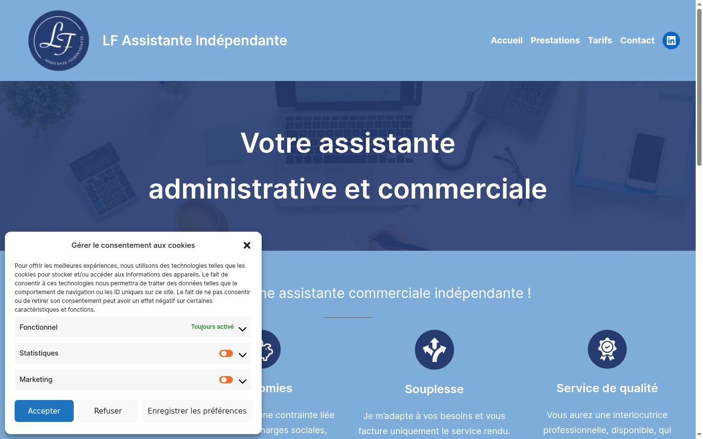Capture d'écran de la bannière de consentement affichée avant toute interaction