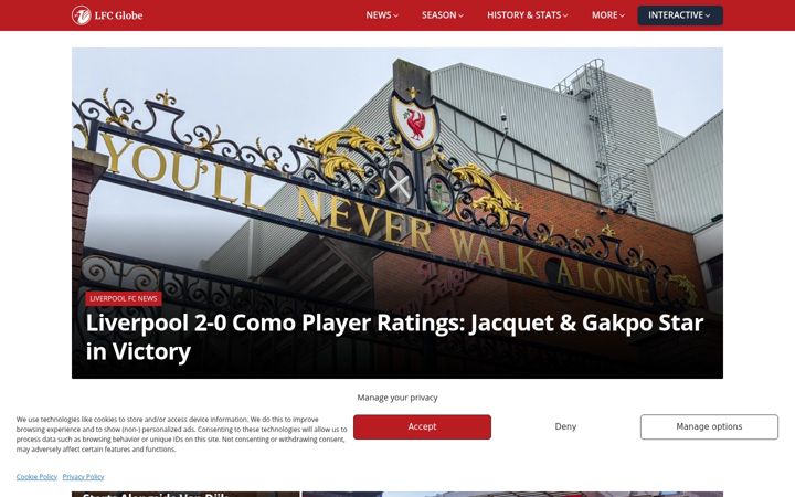 Screenshot of lfcglobe.co.uk