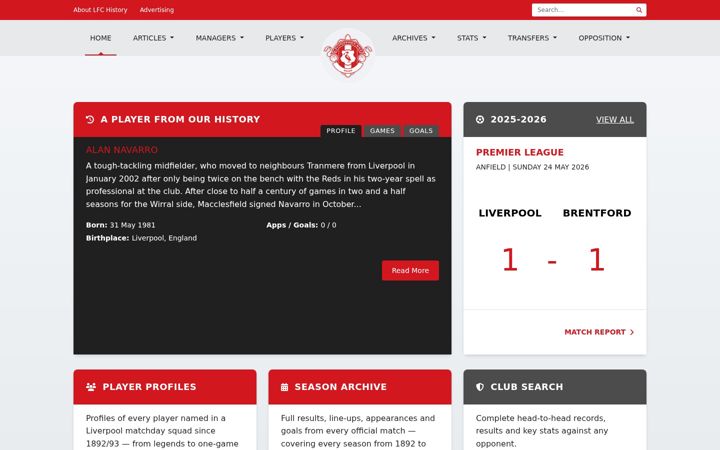 Screenshot of lfchistory.net
