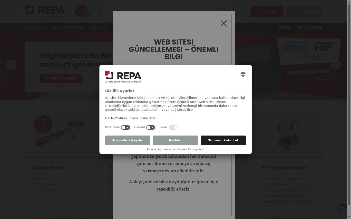 Sutikimo reklamjuostės, rodytos prieš bet kokią sąveiką, ekrano kopija