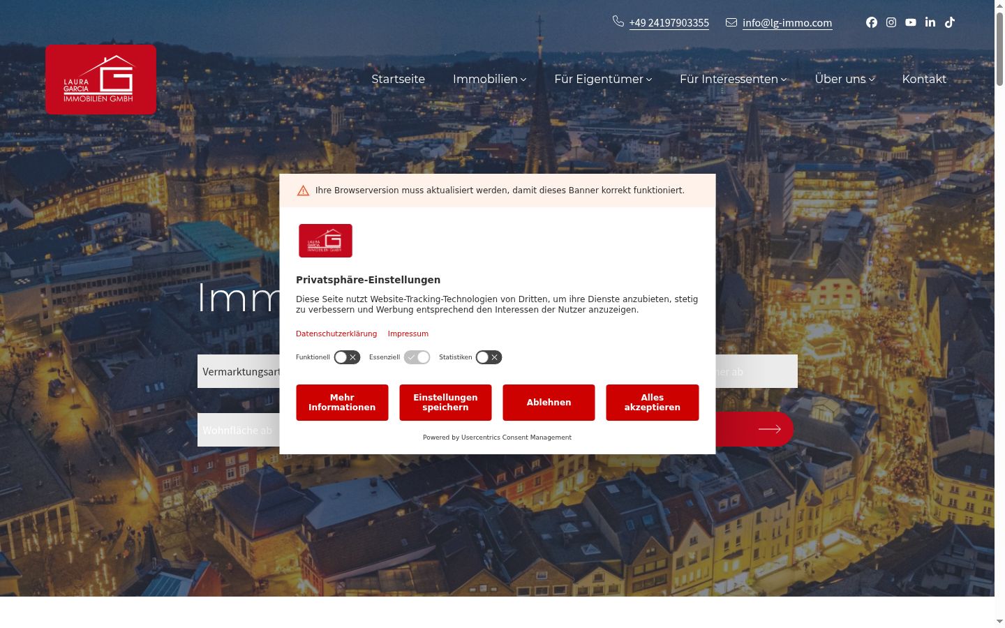 Screenshot del banner di consenso mostrato prima di qualsiasi interazione