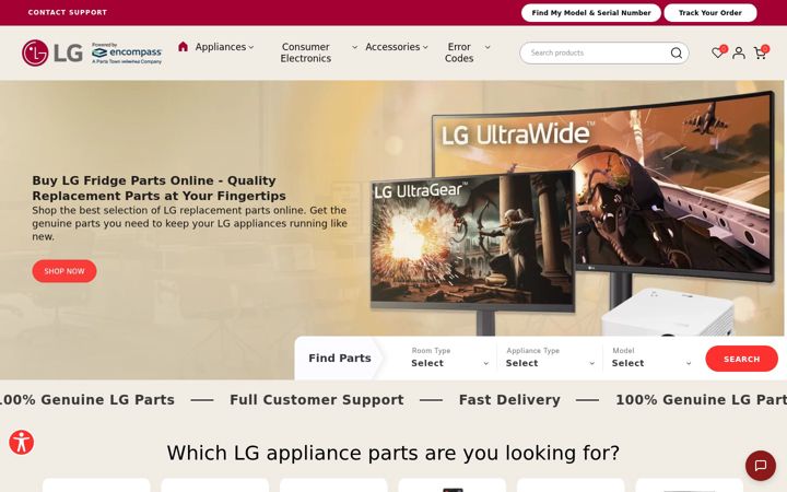 Posnetek zaslona lgparts.com