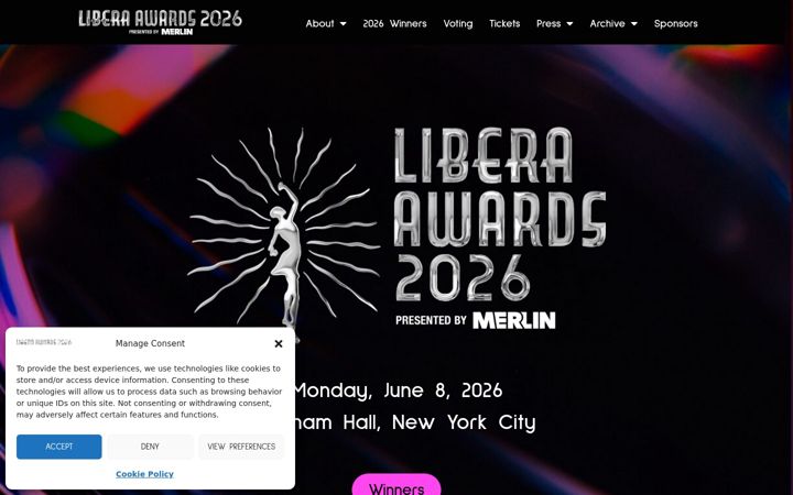 Screenshot of liberaawards.com
