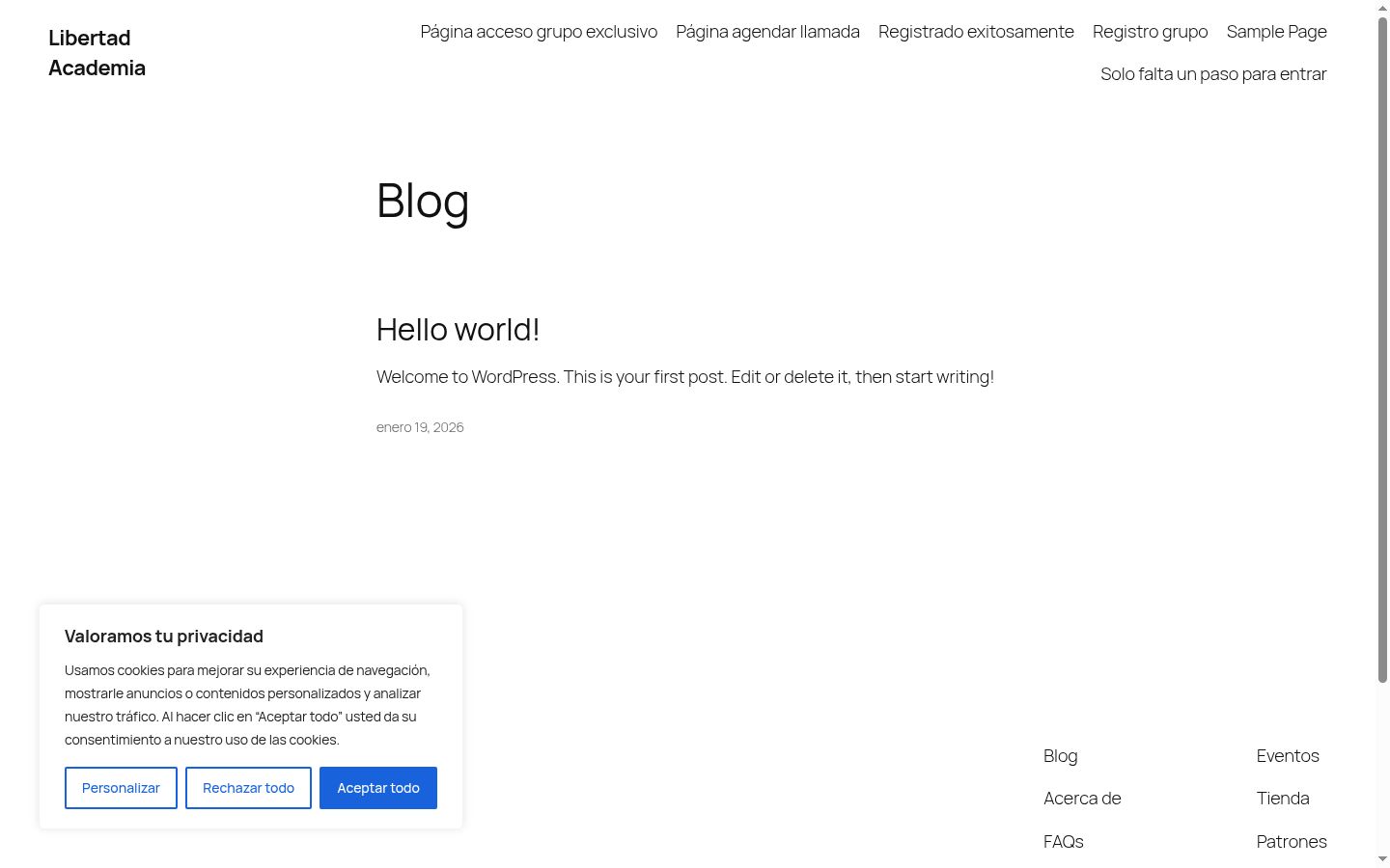 Screenshot del banner di consenso mostrato prima di qualsiasi interazione