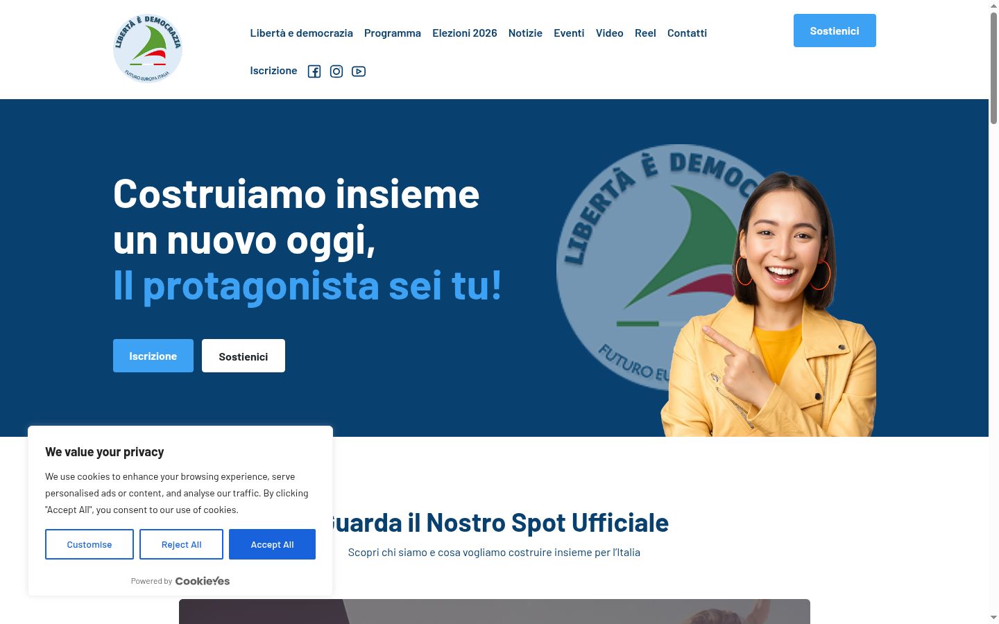 Sutikimo reklamjuostės, rodytos prieš bet kokią sąveiką, ekrano kopija
