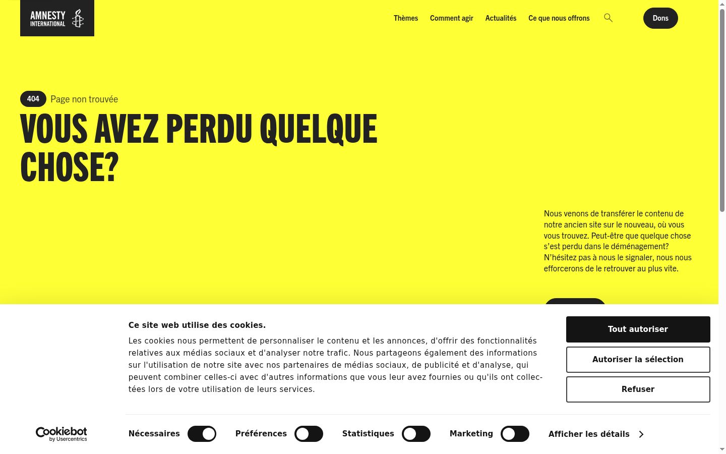 Capture d'écran de la bannière de consentement affichée avant toute interaction