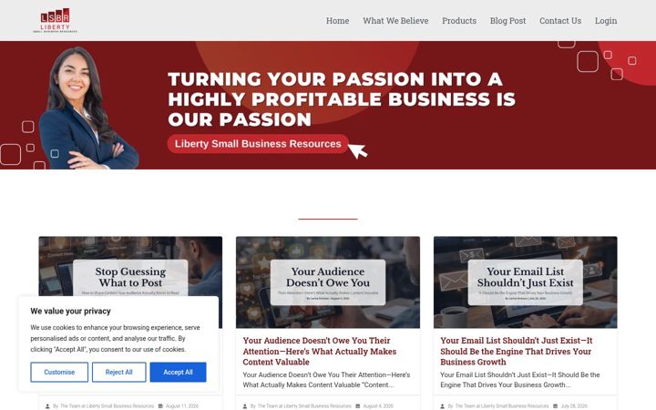 Screenshot of libertysmallbusinessresources.com