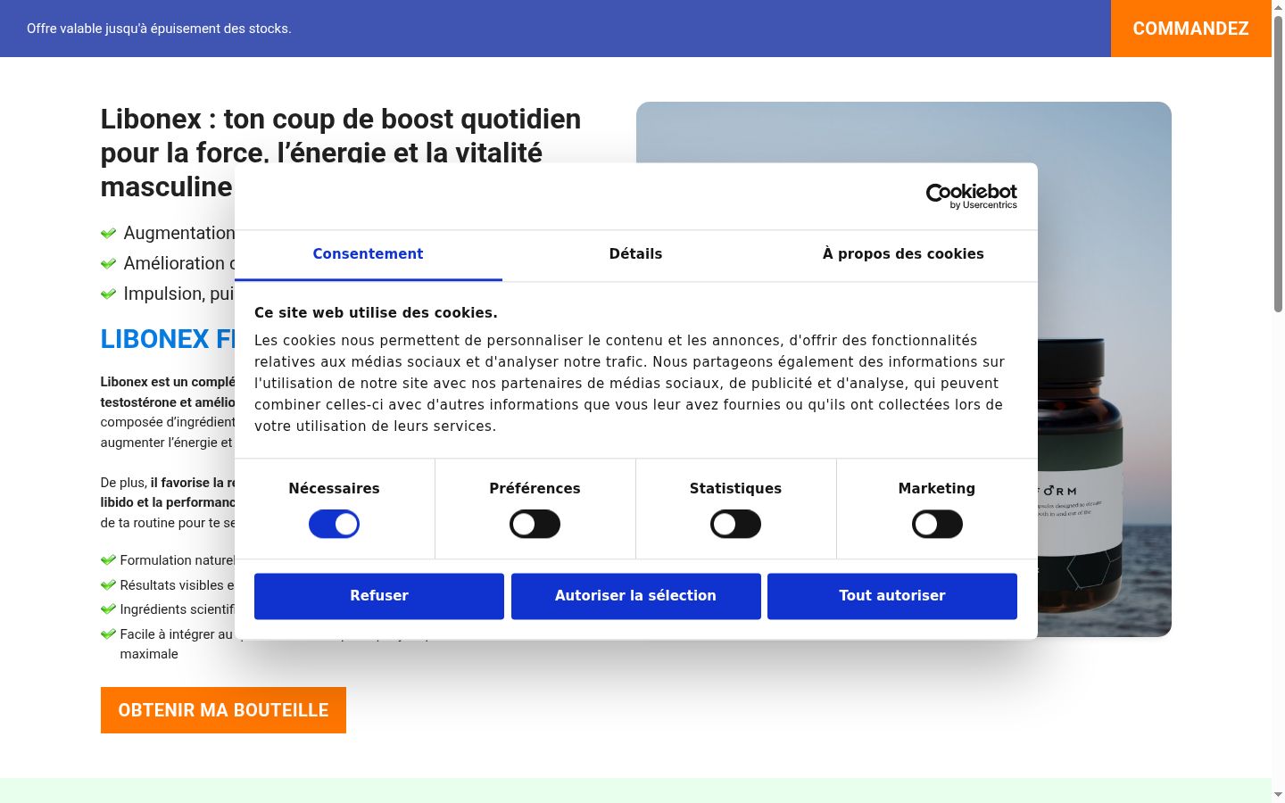 Screenshot del banner di consenso mostrato prima di qualsiasi interazione