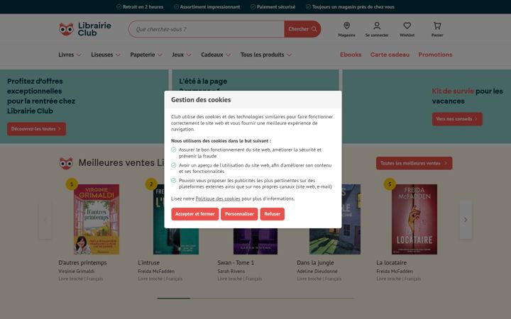 Snímek obrazovky librairieclub.be