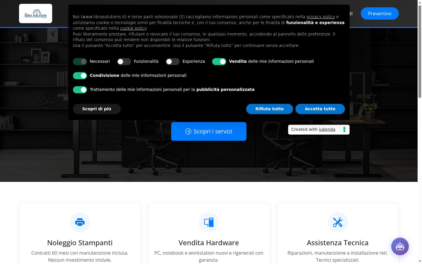 Captura de pantalla del banner de consentimiento mostrado antes de cualquier interacción