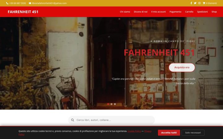 Screenshot of libreriafahrenheit451roma.it