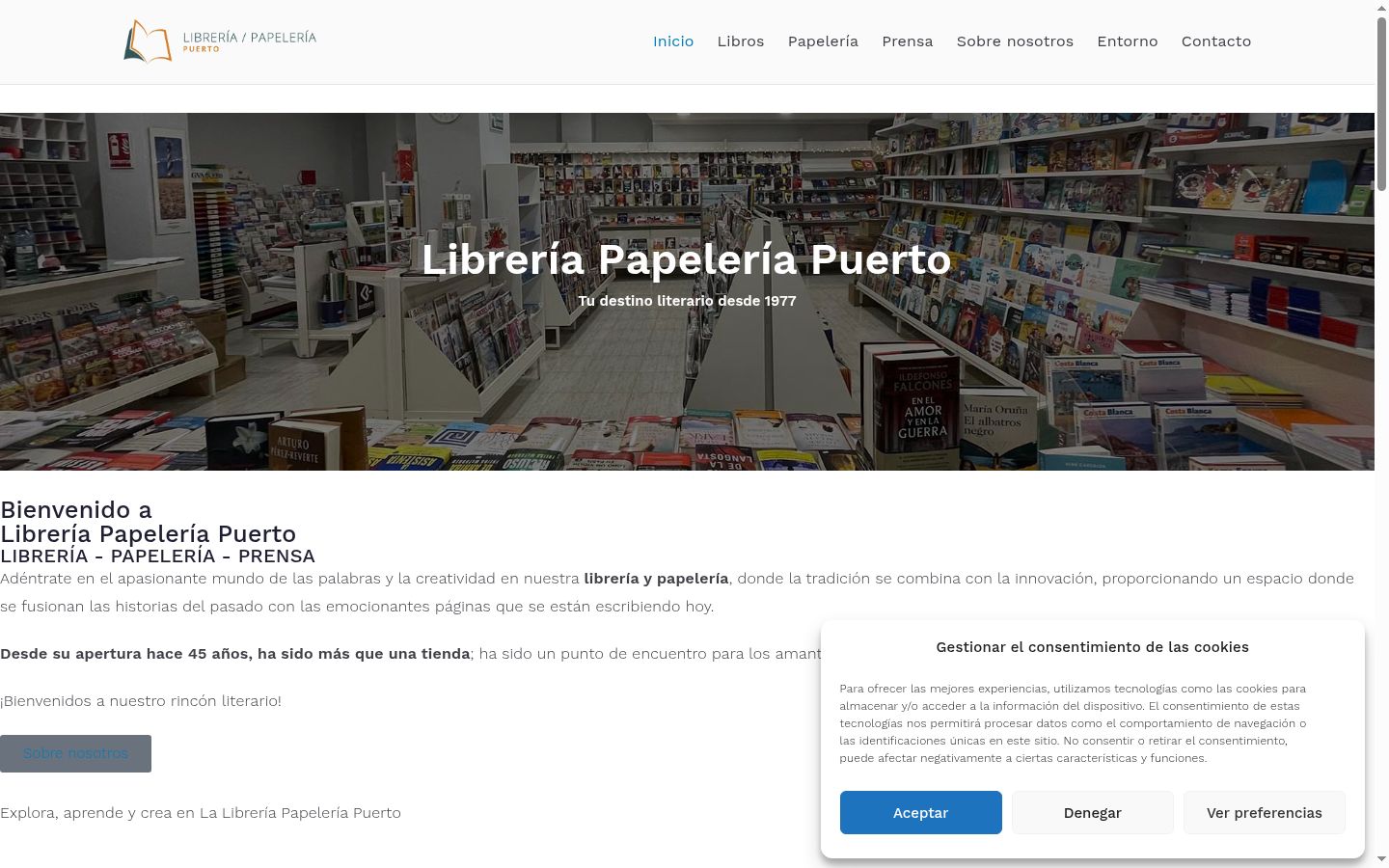 Captura de ecrã do banner de consentimento apresentado antes de qualquer interação