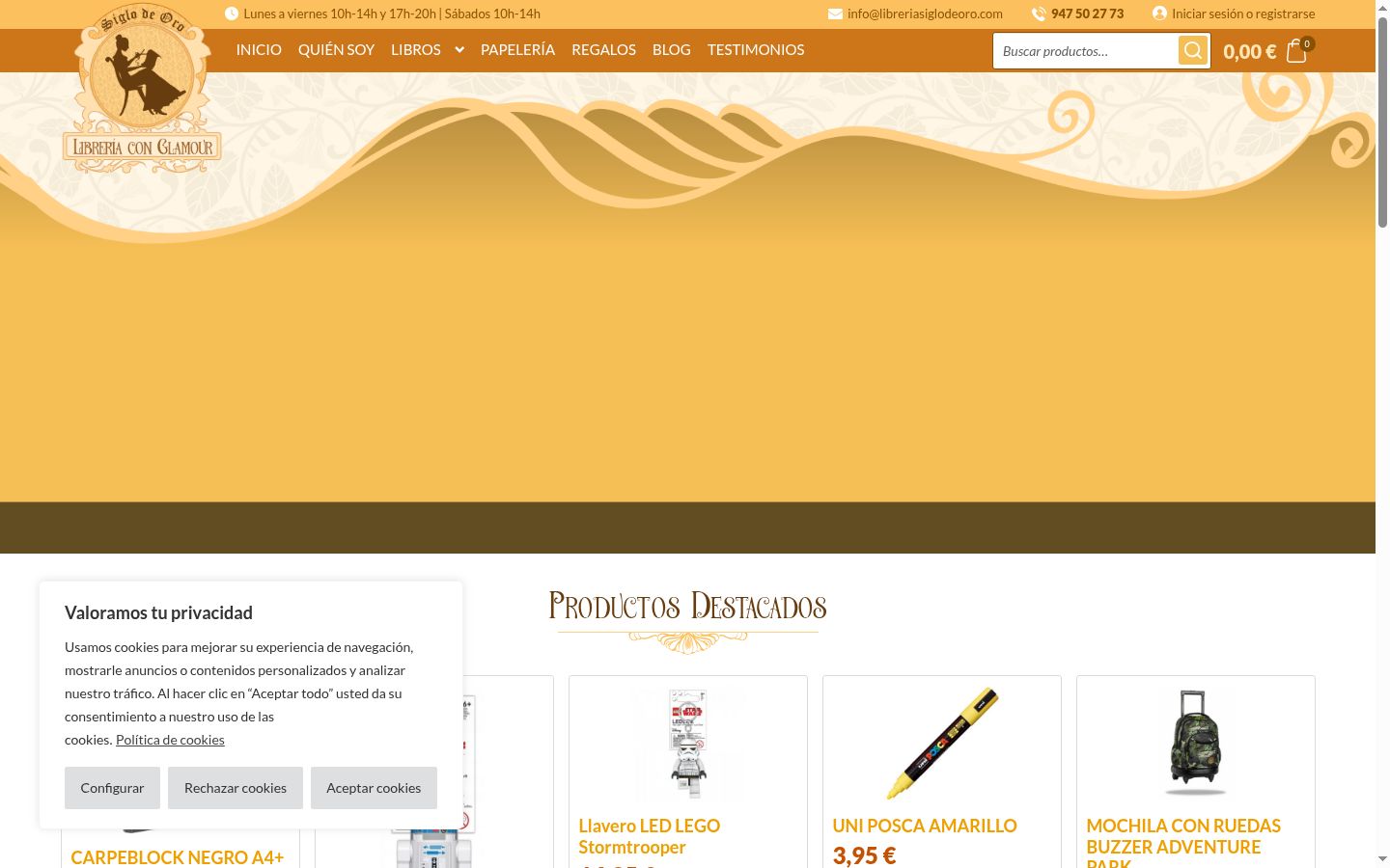 Captura de ecrã do banner de consentimento apresentado antes de qualquer interação