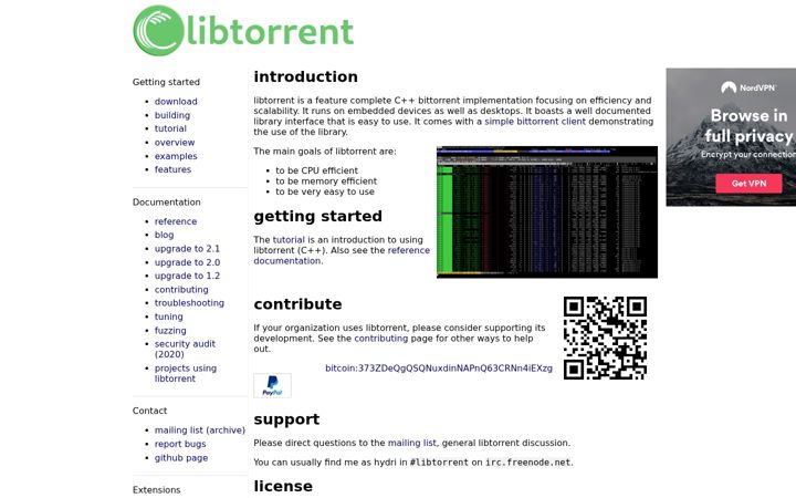 Screenshot di libtorrent.org