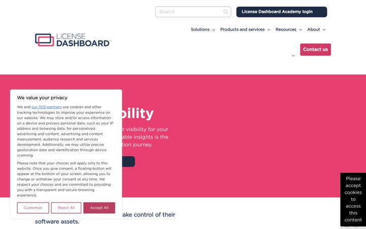 Screenshot of licensedashboard.com