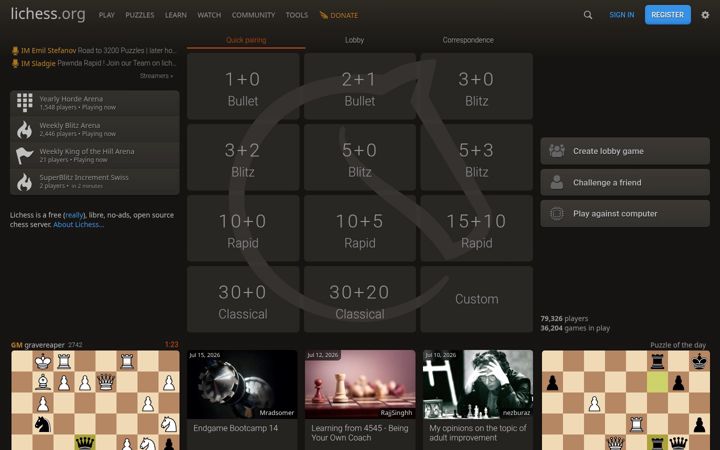 Ekraanipilt saidist lichess.org