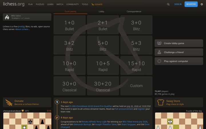 Ekrano kopija lichess1.org