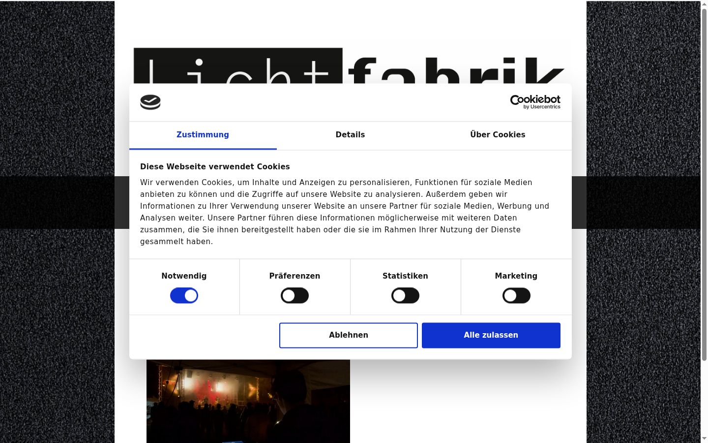 Screenshot des Einwilligungsbanners vor jeglicher Interaktion