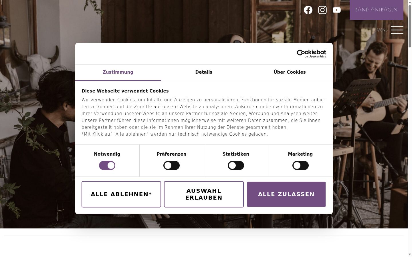 Screenshot del banner di consenso mostrato prima di qualsiasi interazione