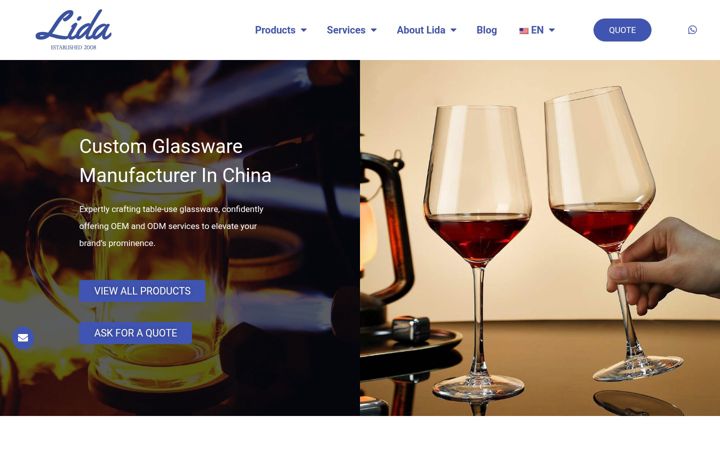 Screenshot of lidaglassware.com