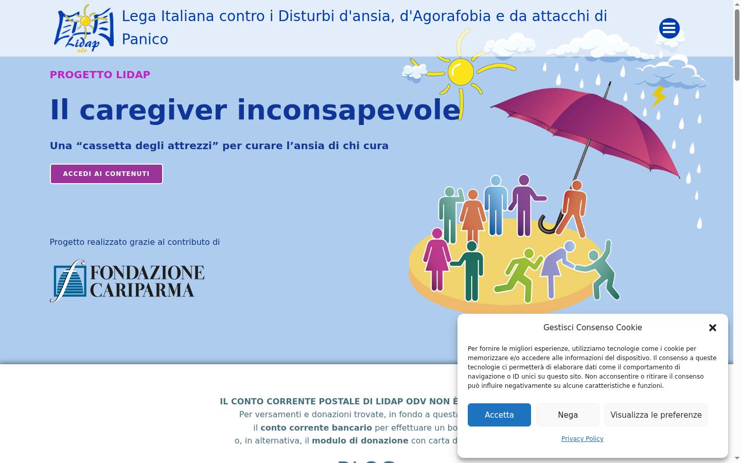 Screenshot del banner di consenso mostrato prima di qualsiasi interazione